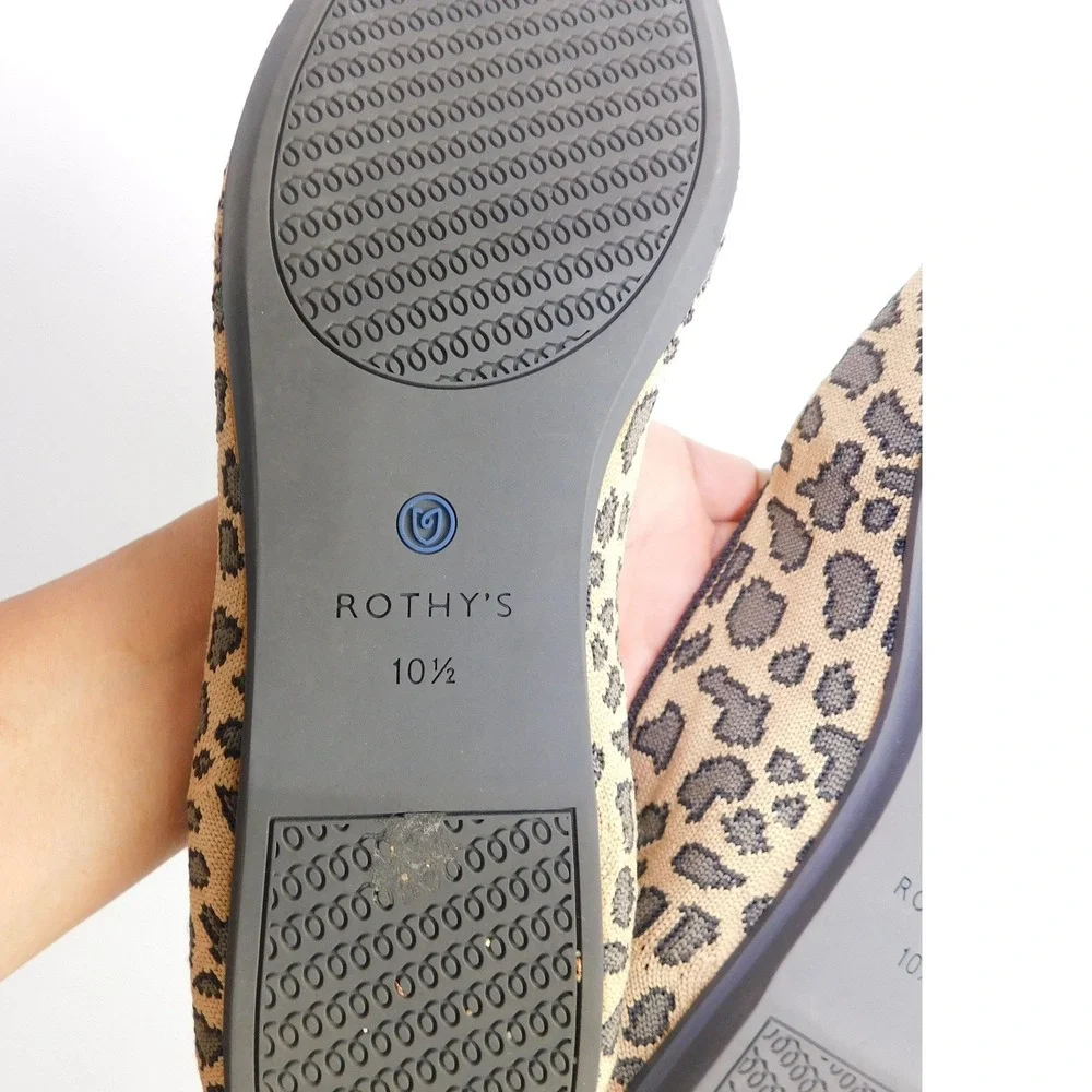 Rothys The Loafer Spotted Cat Leopard Print Knit Shoes Womens 10.5 Flat‎